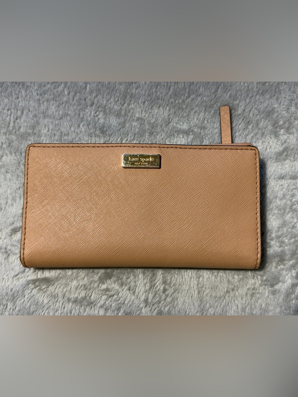 kate spade Saffiano Zip-Around Wallet in Light Brown